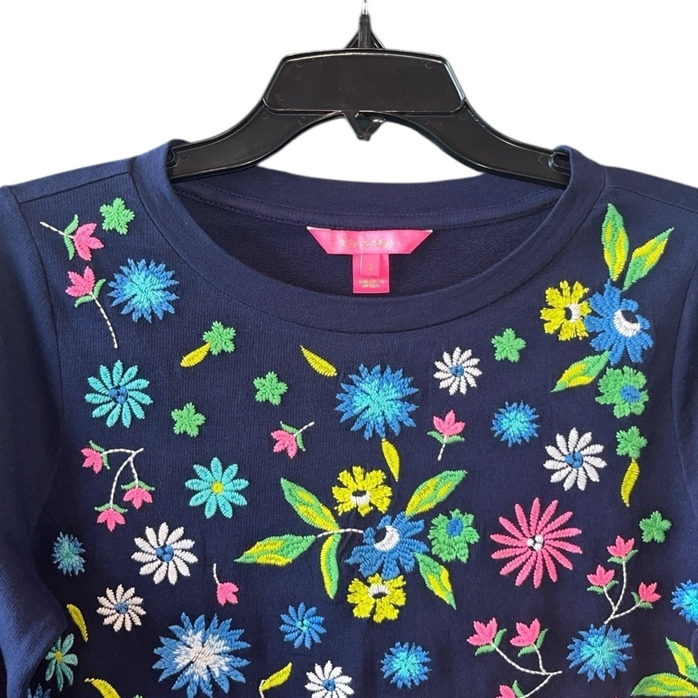 Lilly Pulitzer Rami Floral Embroidered Sweatshirt Sz Smal - Picture 6 of 11